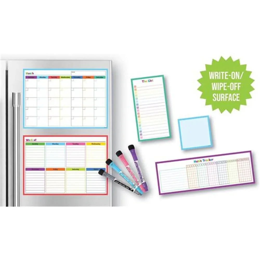 Set of 5 Colorful Dry-Erase Magnetic Calendar for Fridge + 4 Markers